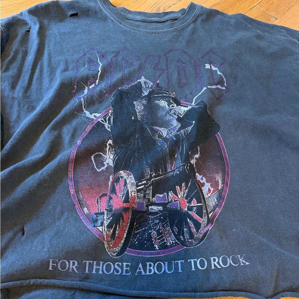 AC/DC Black Graphic 'For Those About to Rock' Tee with Purple & Red Accents